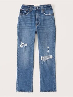 Abercrombie & Fitch The Ankle Straight Ultra High Rise Distressed Blue Jeans